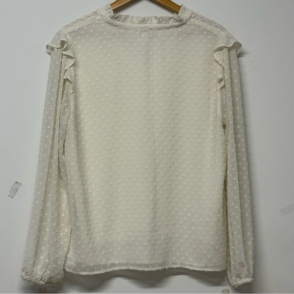 J. Crew Clip Dot V-neck Ruffle Top Blouse Ivory White Large - Picture 3 of 6